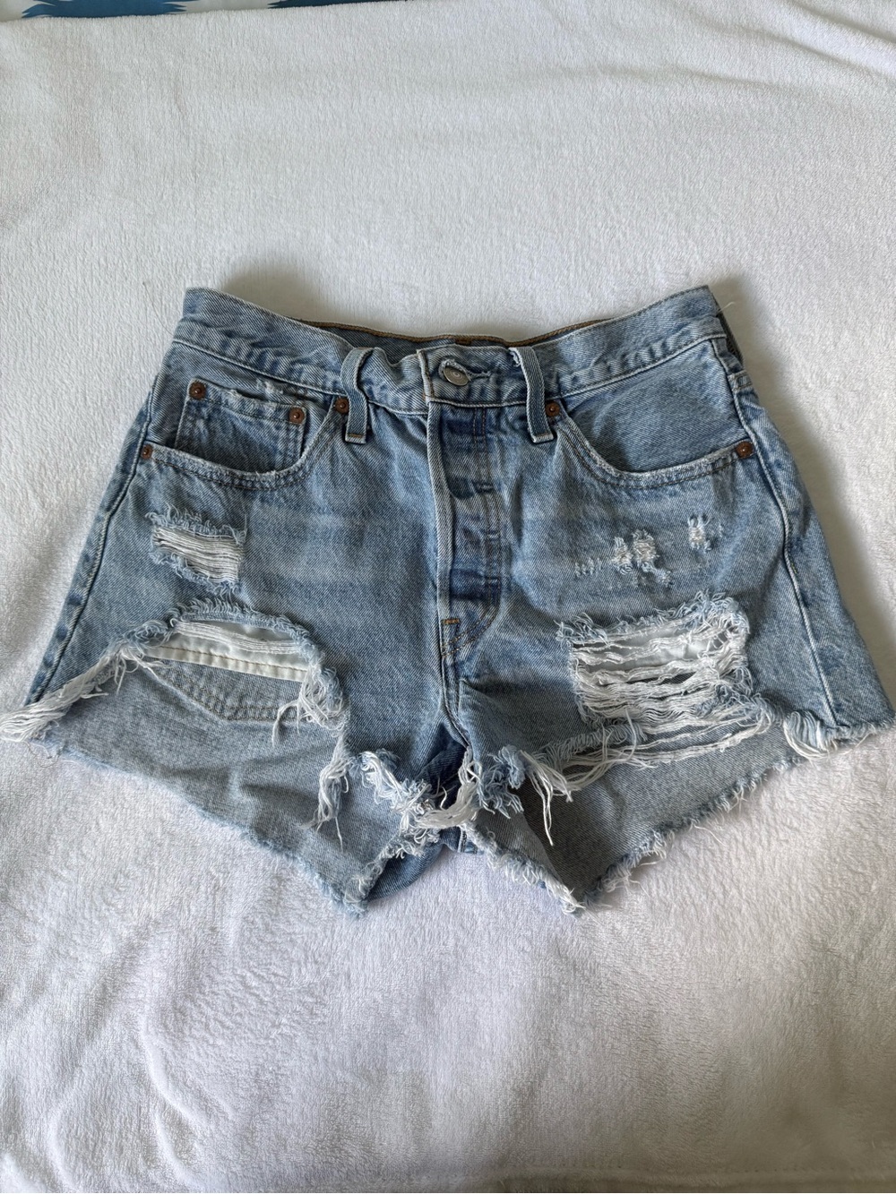 High-Rise Light Blue Distressed Denim Shorts for Women